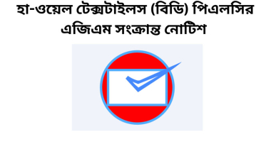 হা-ওয়েল টেক্সটাইলস (বিডি) পিএলসির এজিএম সংক্রান্ত নোটিশ হা-ওয়েল টেক্সটাইলস (বিডি) পিএলসির এজিএম সংক্রান্ত নোটিশ
